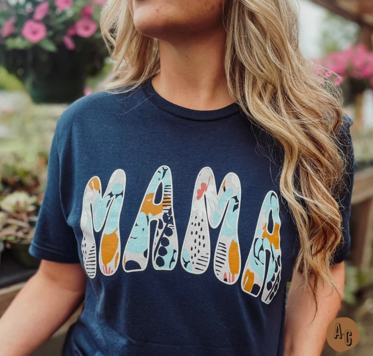 Navy Floral MAMA Tee