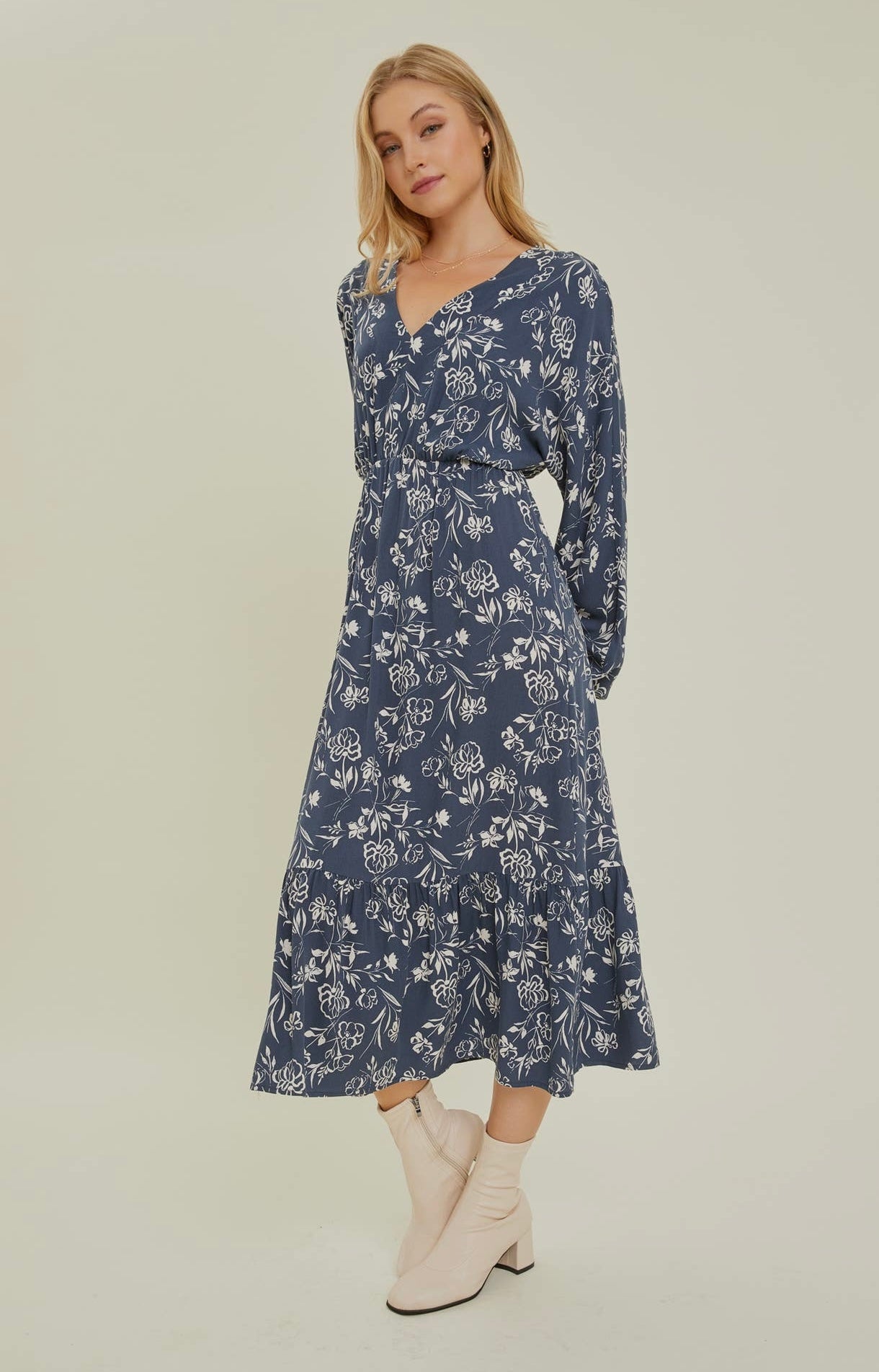 Blue Floral Midi Dress