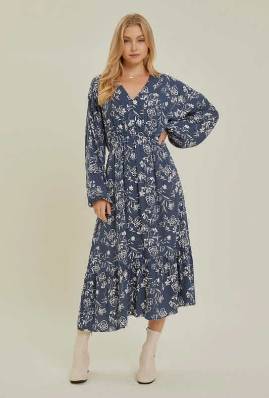 Blue Floral Midi Dress