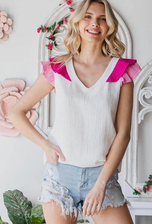 Pink and White Ruffle Top