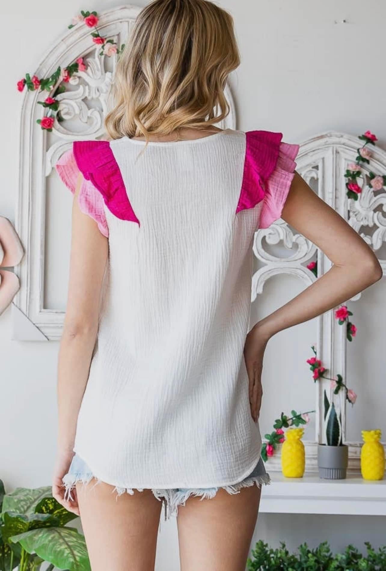 Pink and White Ruffle Top